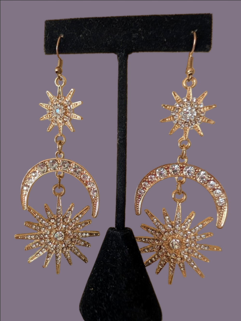 Earrings Sun & Crescent Crystal Chandelier Drop Earrings Celestial